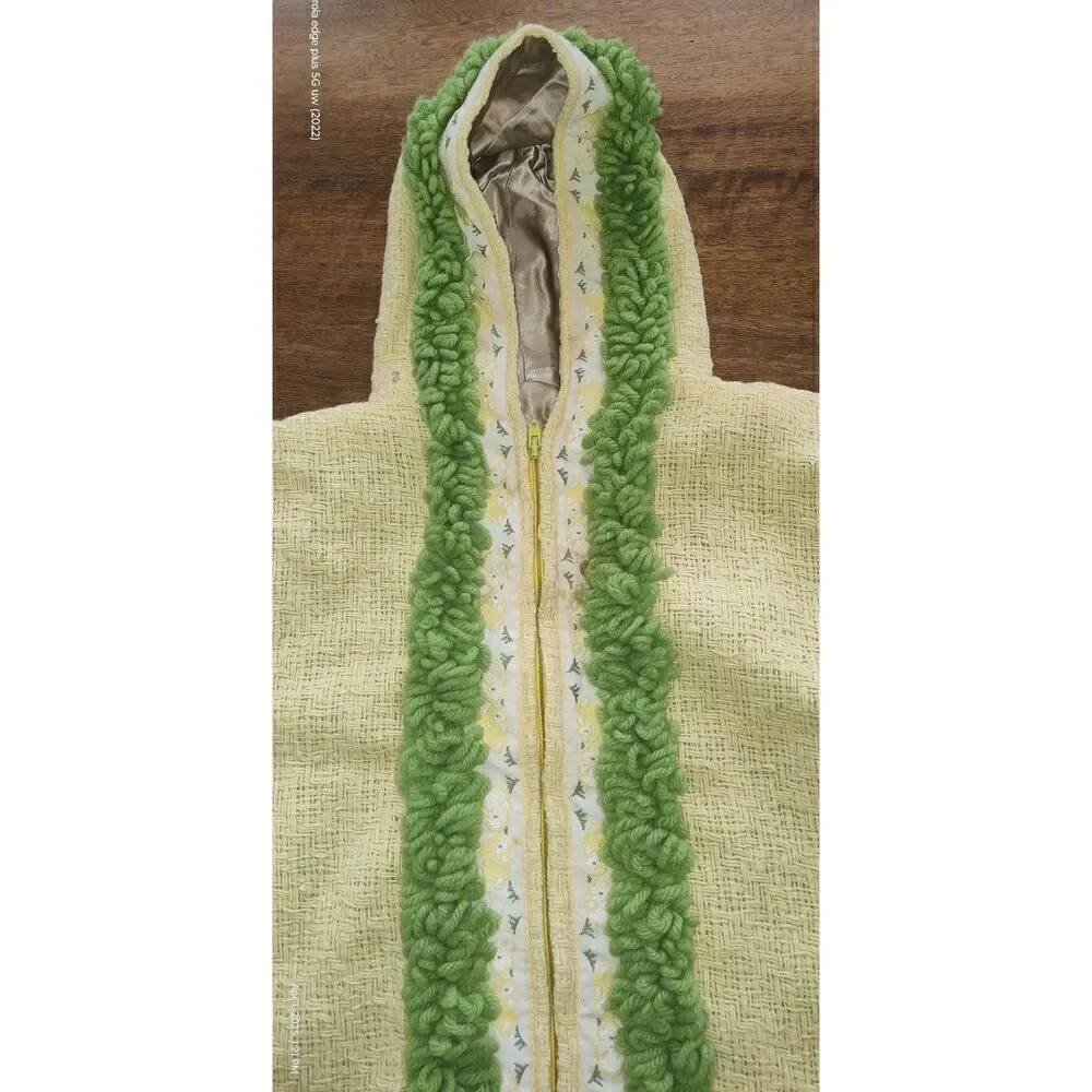 Vintage handmade baby bunting w bunny trim yellow green Easter lined